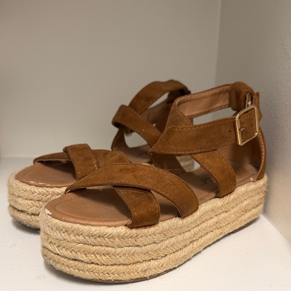Women's Brown Suede Espadrille Platform Sandals
